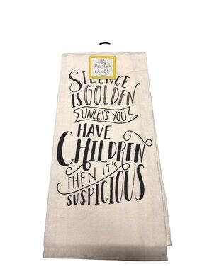 Three Girls and a Wish Funny Children Silence is Golden Dish Towel Set 2 NWT